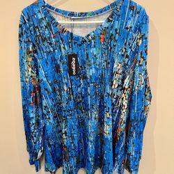 Women’s Size 2X V-Neck Long Sleeve Stretchy Shirt, NEW