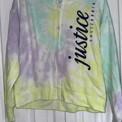 Girls Tie dyed JUSTICE Glitter Zip Up Hoodie~14/16