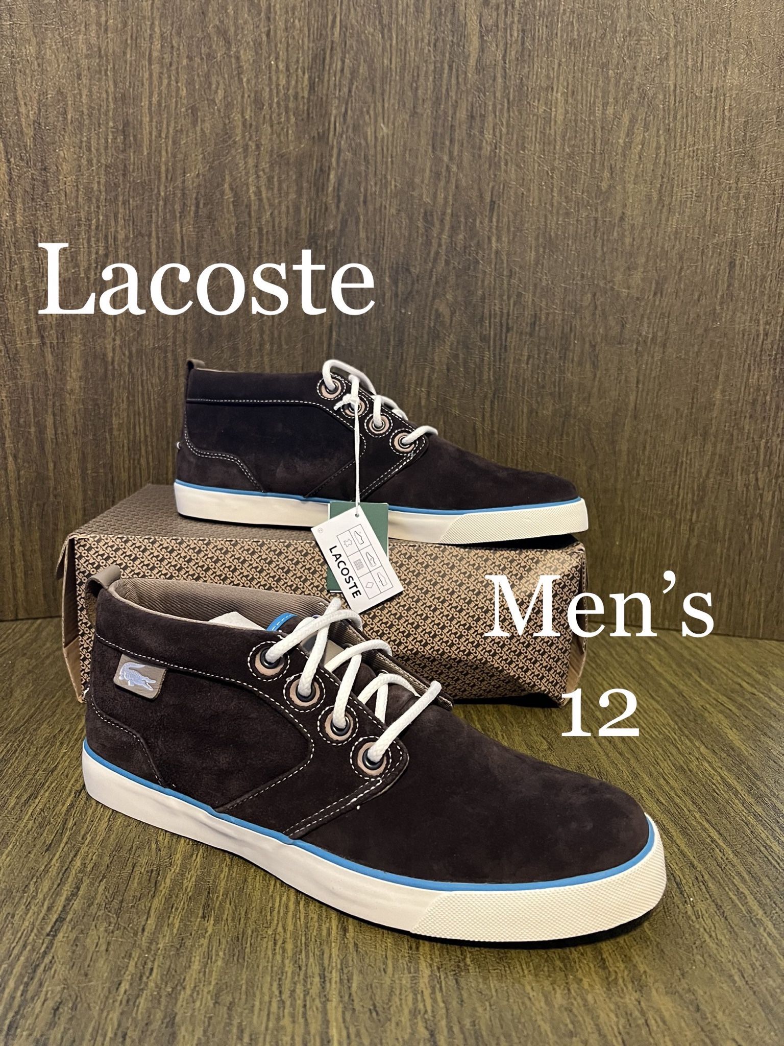 LACOSTE / COMFORTABLE Athletic Boots Casual Shoes w/ White soles KICKS / Men’s 12 / Brand New w/ Box!! / Brown White & Teal