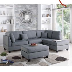 Gorgeous Gray Colored 3 Piece Sectional Set