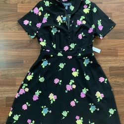 NWT ModCloth Susan Bee Anthony Black Dress  Multicolored Floral Print Size 6