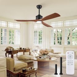 52 in. Integrated LED Indoor Walnut and Matte Black Ceiling Fan with Light Kit and Remote Control