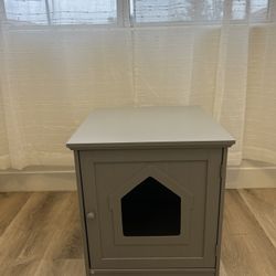 Wooden Cat Home & Litter Box Cover, Gray