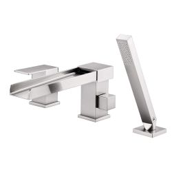 Waterfall Single-Handle Deck-Mount Roman Tub Faucet with Hand Shower 
