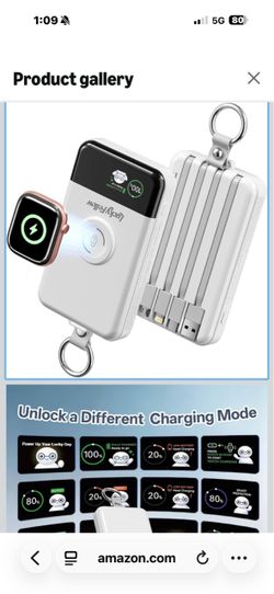 New in box! 10000mAh Portable Charger with Built-in 4 Cables and Magnetic Wireless Watch Charger, Fast Charging Power Bank Compatible with Apple Watch