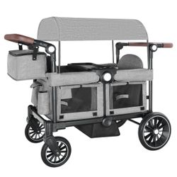 NEW AILEEKISS Collapsible Wagon Stroller for 2 Toddlers with Adjustable Canopy, 44 Pounds, Grey