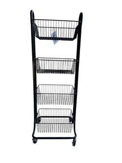 Black 3-Tier Metal Rolling Cart with Deep Wire Baskets – Perfect for Kitchen, Pantry, Laundry
