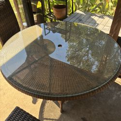 Glass Top Wicker Table