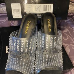 Clear With Rhinestones & Black Chunk Heel