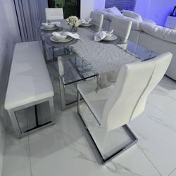 White Dining Chairs And Table Furniture 