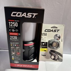 Coast Camping Gear Combo 1250 Lumens Lantern Flashlight AND  LED Headlamp