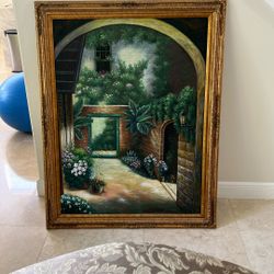 Large Old World–Style Painting (56” x 42”) in Ornate Gilt Frame