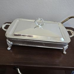NEW Old Stock Anchor Hocking Silver Serving Tray Footed Pyrex Pan 