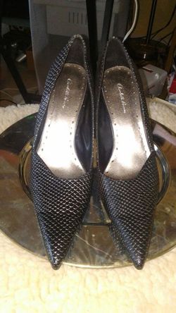 Ladies long pointed toes black dress shoes,7