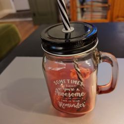 Awesome Glass Cup with Handle and Straw. New Never Used.