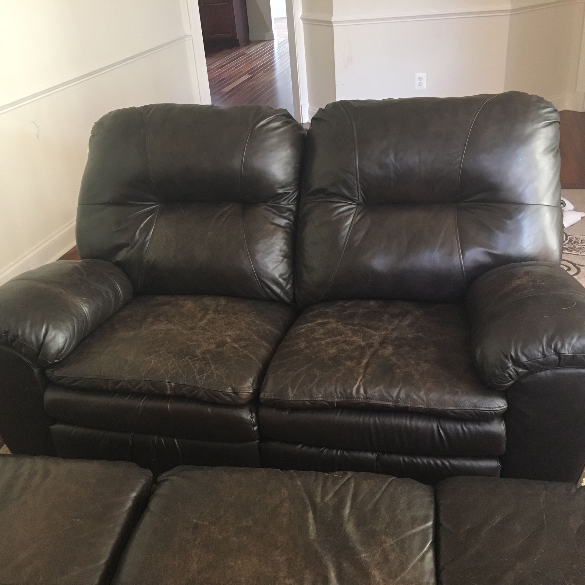 4 Recliners bonded leather sofa and a love seat