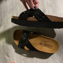 leather sparkly sandals 