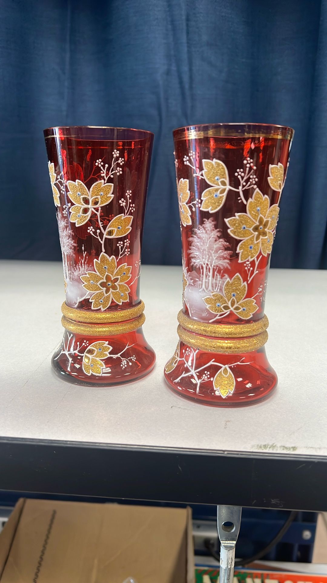 Vintage Bohemian Purple Glass With Flowers And 24 K Art