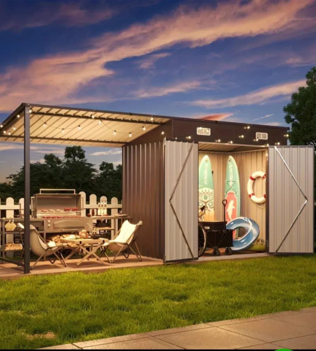 12x4 FT- Metal Lean to Outdoor Shed with Open-Sided Pergola.