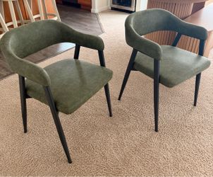 Brand new Set of 2, Green retro faux leather upholstered barrel dining chairs with black metal legs