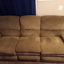 Brown Couch With Two Recliners 