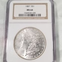 (((L@@K))) 1887-P MORGAN SILVER DOLLAR "NGC MS64"