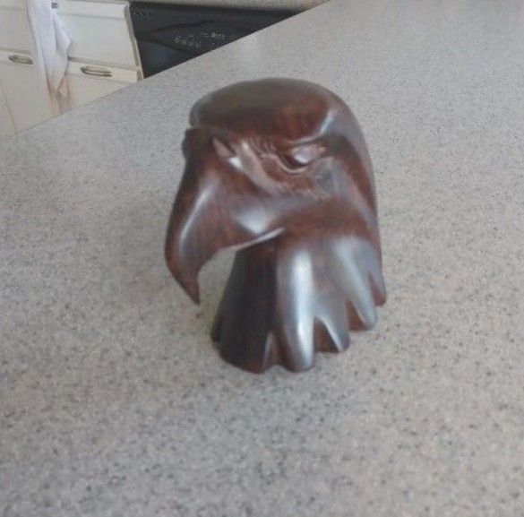 Beautiful hand carved solid wood 6 inch eagle head