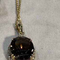 Smoky Quartz Pendant With Chain.  Base Metal Is 925 Silver. Beautiful Pendant  Matching Ring On My Page. 