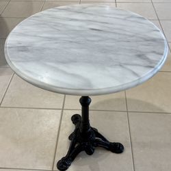 Vintage Round Marble Table With Cast Iron Base