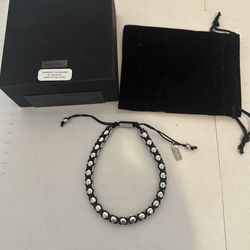 Knight Men's Beaded Adjustable Bracelet Black Cord Silver Tone Bolo Closure