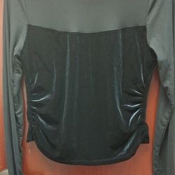 Large Velour Mesh Long Sleeve Black Shirt Top Blouse Large 