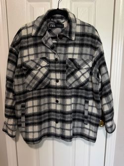 Zara Plaid Flannel Shacket – Size M – Blue/ Black