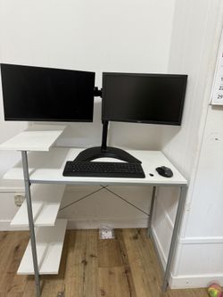 Stand With Two Monitor And Wireless Mouse & Keyboard