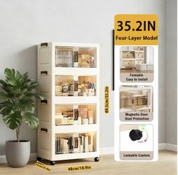 4-layer Folding Storage Cabinet With Wheel
