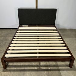 Nectar Bamboo Platform Bed Frame with Upholstered Headboard (Queen, Walnut/ Gray)