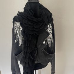 Black 3D Texture Bubble Knit Scarf - Unique Textured Shawl