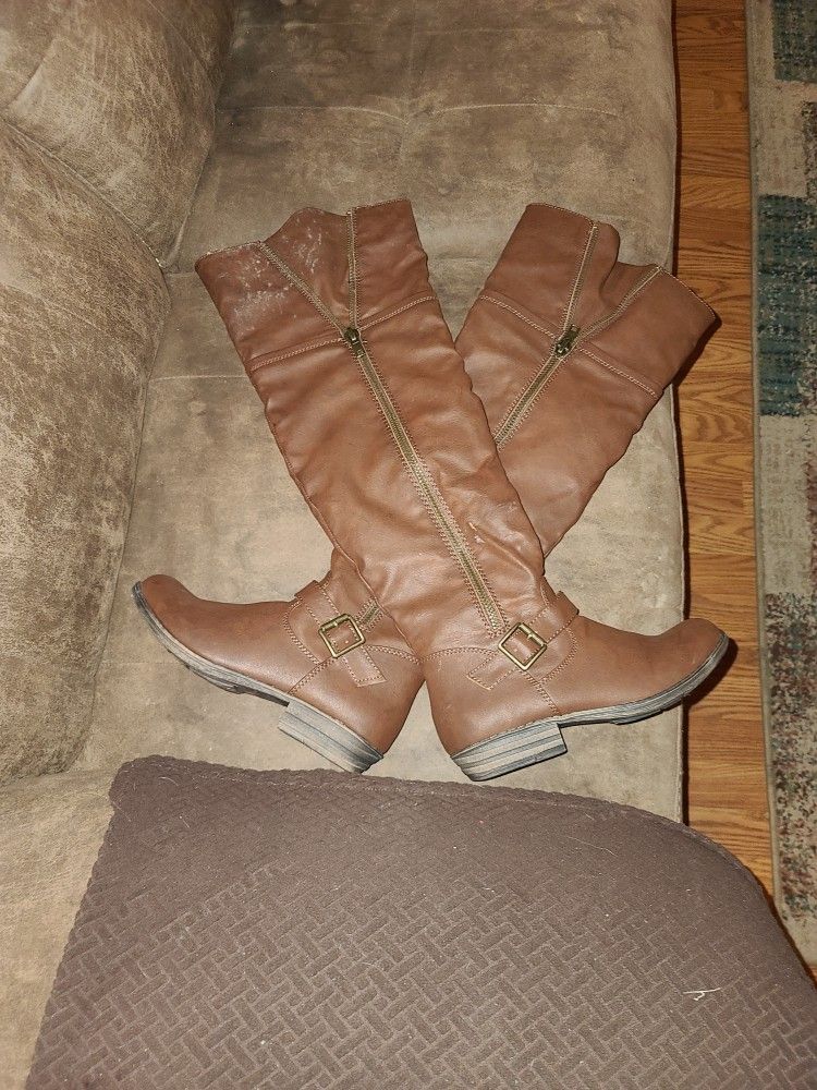 Vickie High Tan Thigh High Leather Boots