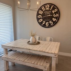 Farmhouse Dining table, Bench & Two Chairs