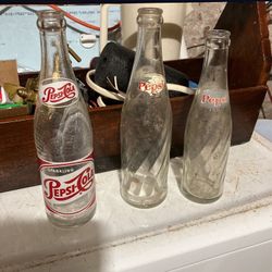 3 Vintage Pepsi Cola Glass Bottles