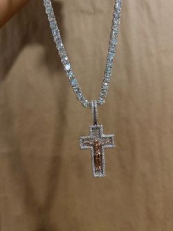 6.5mm VVS Moissanite Tennis Chain 24" 53g + Jesus Cross Pendant 925 Silver GRA Certified Set