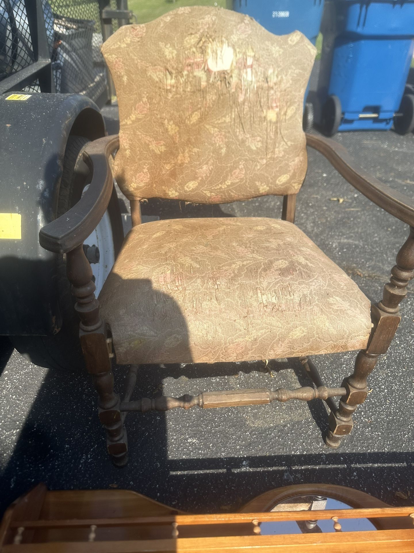 Old Chair. Needs TLC and Recovering. . Solid Wood Frame
