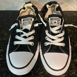 Converse All Star Low Top Women’s Size 8 Shoes with Elastic Heels Black & White
