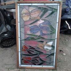 Stained Glass Design Flowers All Different Colors. 34 In Long X 21 In With