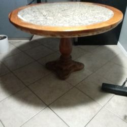 Dining Table Pedestal Granite & Wood