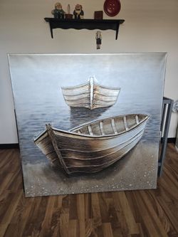 Large 3D Textured Boat Canvas Wall Art