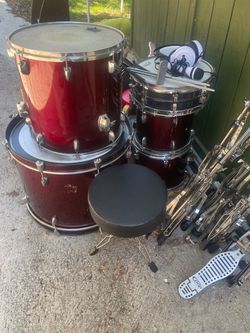 Red Drum Kit with Hardware and Throne