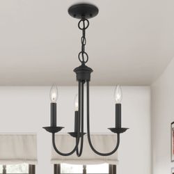 Matte Black 3-Light Chandelier – Classic Candelabra Hanging Pendant