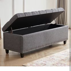 Ottoman with Storage, 50.8" Storage Bench with Button-Tufted, End of Bed Storage Bench Safety Hinge with Rivets, Large Storage Ottoman Bench for Bedro