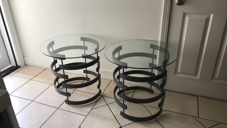 Pair of Round Glass Top End Tables
