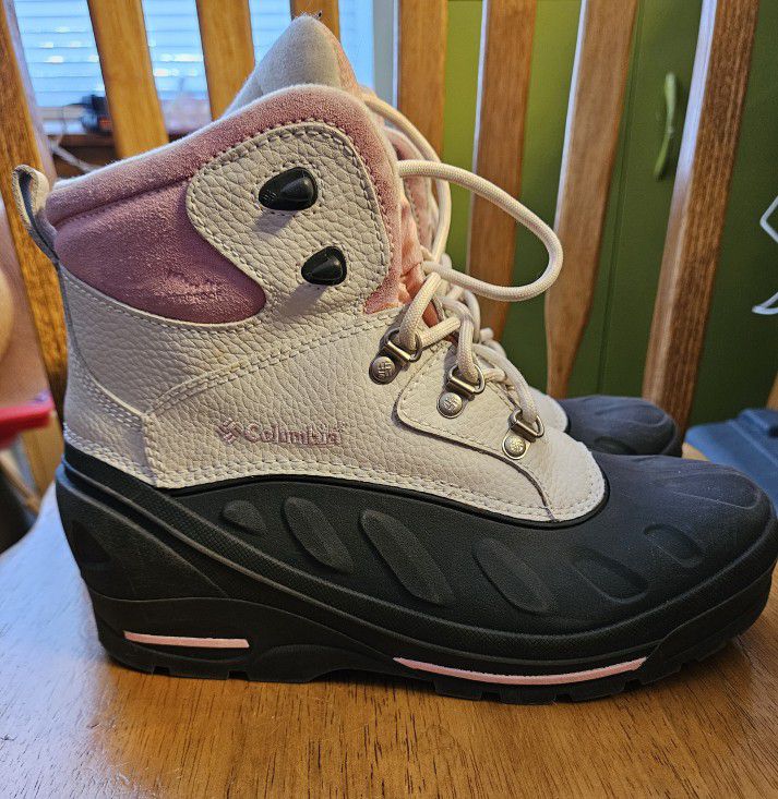 COLUMBIA BUGABOOTOO WHITE LEATHER PINK INSULATED LACE UP WINTER SNOW BOOTS

Womans Size 7 